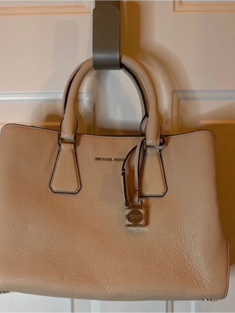 Michael Kors Light Beige Pebbled Leather Satchel